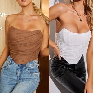 Brown / white Corset mesh Tube Top